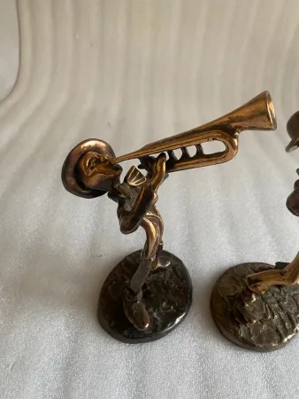 1970/80 Saxophonist And Trumpeter In Bronze, Sculptures Signed LOHE