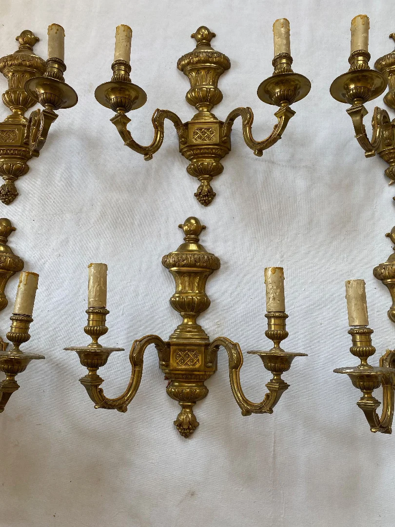 1970/80 Série De 6 Appliques En Bronze Doré De Style LXVI Signées Maison Baguès