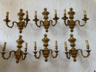 1970/80 Series Of 6 LXVI Style Gilt Bronze Sconces Signed Maison Baguès