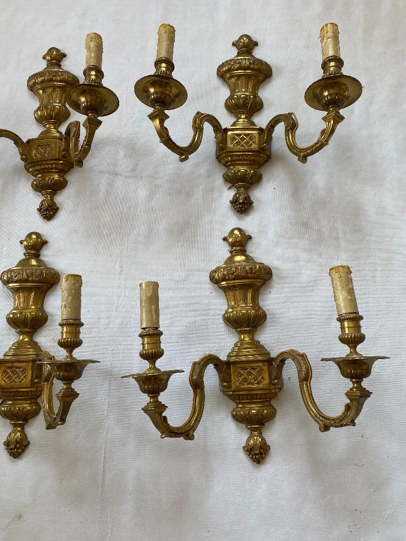 1970/80 Série De 6 Appliques En Bronze Doré De Style LXVI Signées Maison Baguès