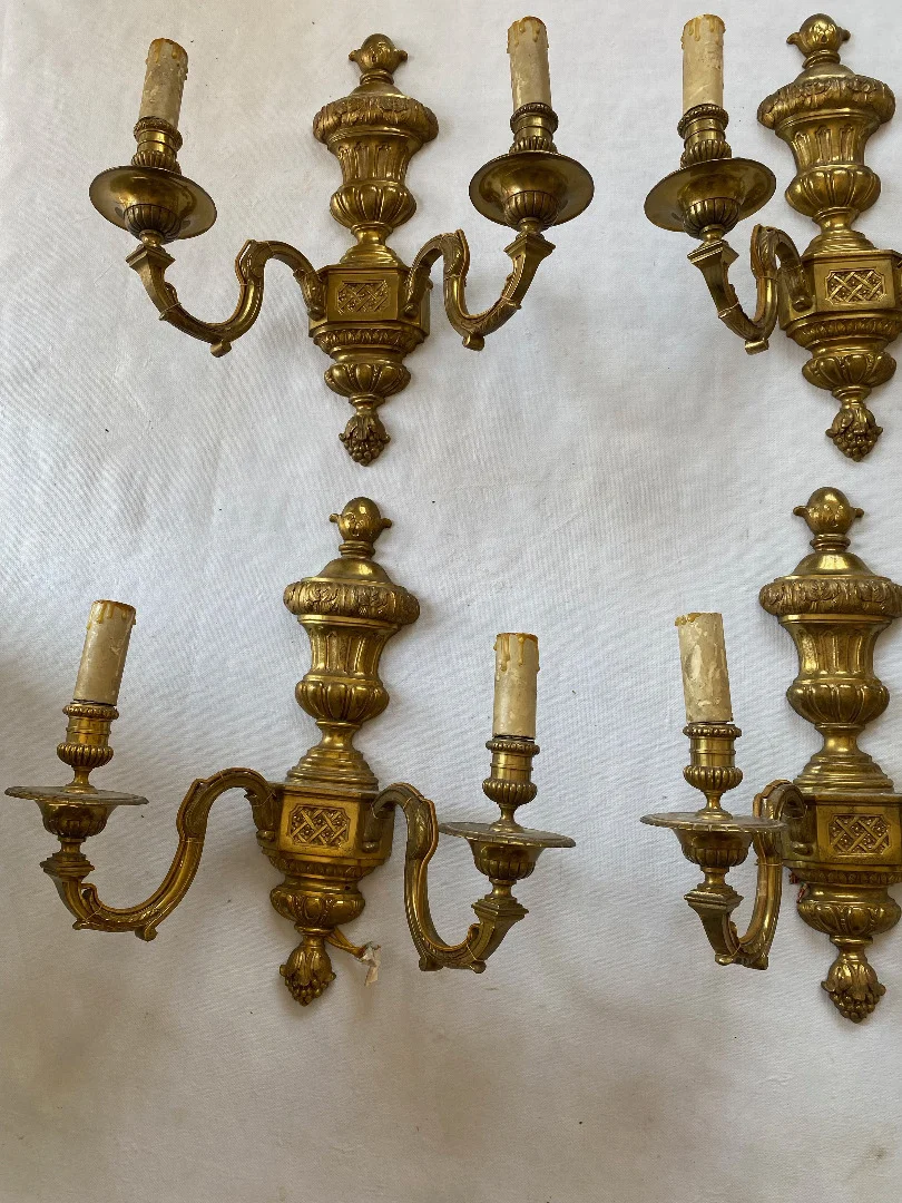 1970/80 Série De 6 Appliques En Bronze Doré De Style LXVI Signées Maison Baguès