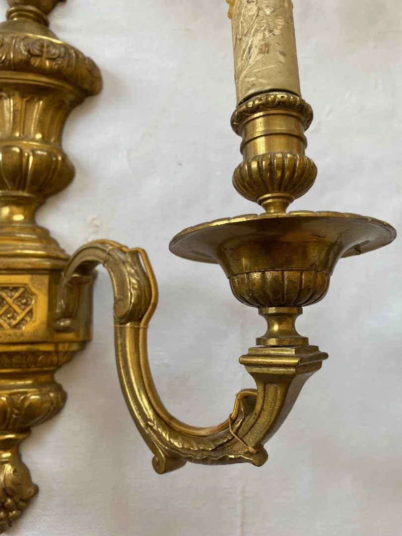 1970/80 Série De 6 Appliques En Bronze Doré De Style LXVI Signées Maison Baguès