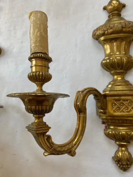 1970/80 Series Of 6 LXVI Style Gilt Bronze Sconces Signed Maison Baguès