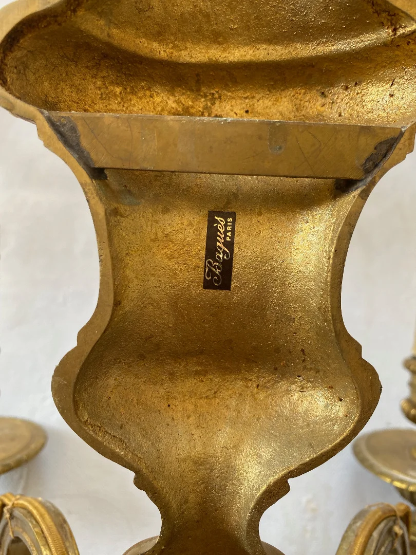 1970/80 Série De 6 Appliques En Bronze Doré De Style LXVI Signées Maison Baguès