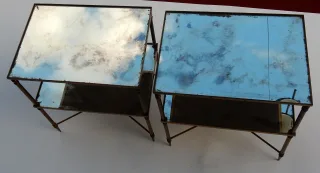 1950/70′ Pair of Bronze Sofa Ends, 2 Oxidized Mirror Trays Maison Baguès Style Spacer With Spinning Top
