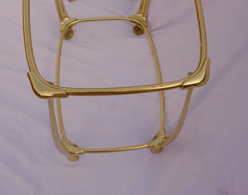 1970/80′ Paire de Tables en Bronze Doré à 2 Niveaux Style Art Nouveau Plateaux Verre et Opaline
