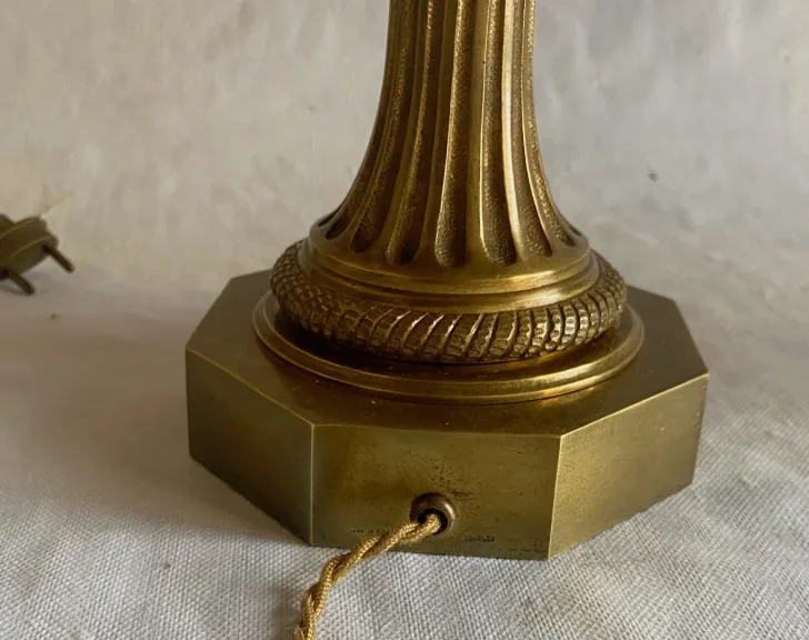 1950/70 Pair of Bronze and Fractable Resin Egg Lamps Signed Charles