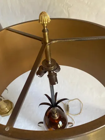 1950/70 Pair of Bronze and Fractable Resin Egg Lamps Signed Charles