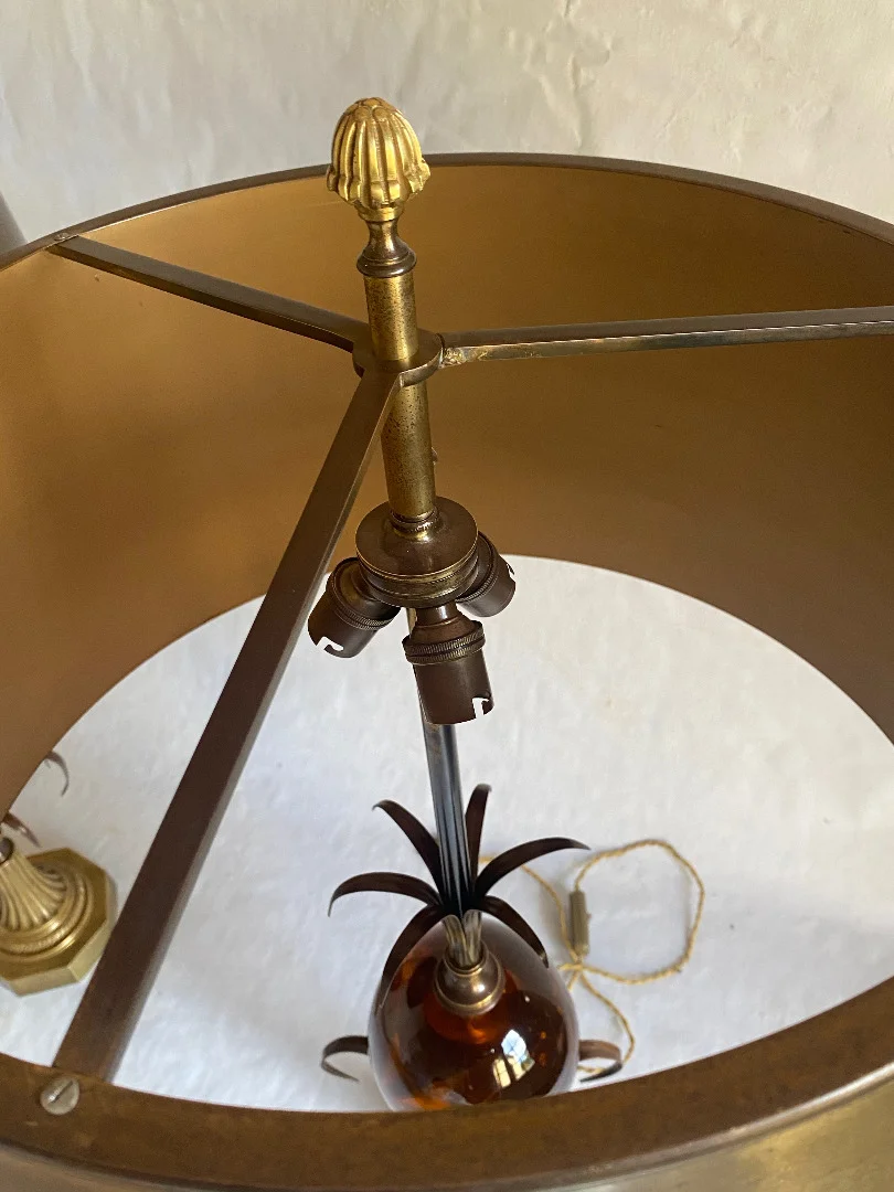 1950/70 Paire de Lampes en Bronze et Oeuf en Resine Fractable Signée Charles