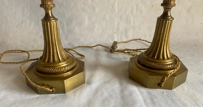 1950/70 Pair of Bronze and Fractable Resin Egg Lamps Signed Charles