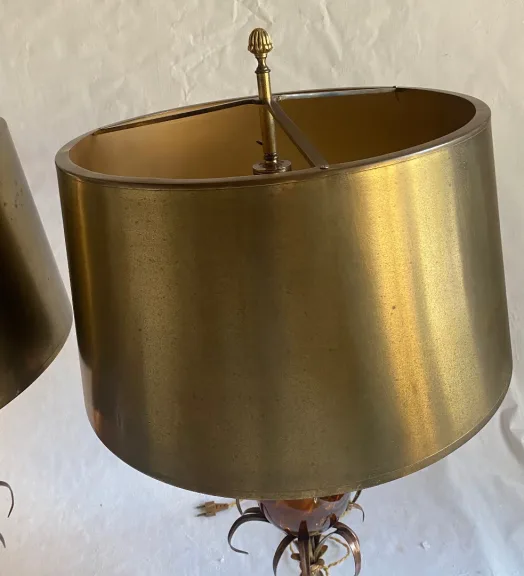 1950/70 Pair of Bronze and Fractable Resin Egg Lamps Signed Charles