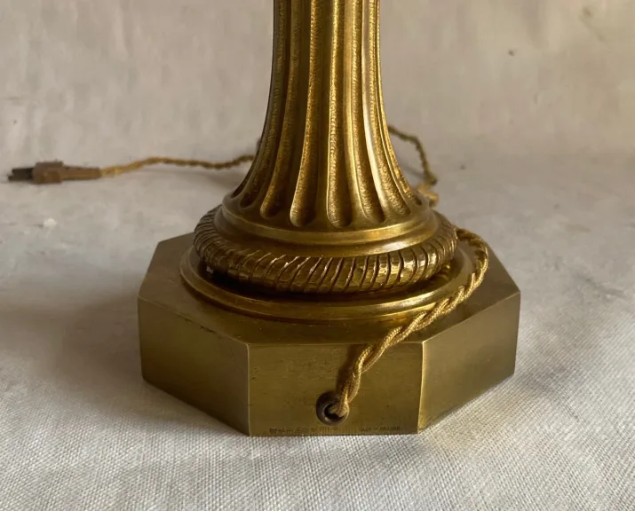 1950/70 Pair of Bronze and Fractable Resin Egg Lamps Signed Charles