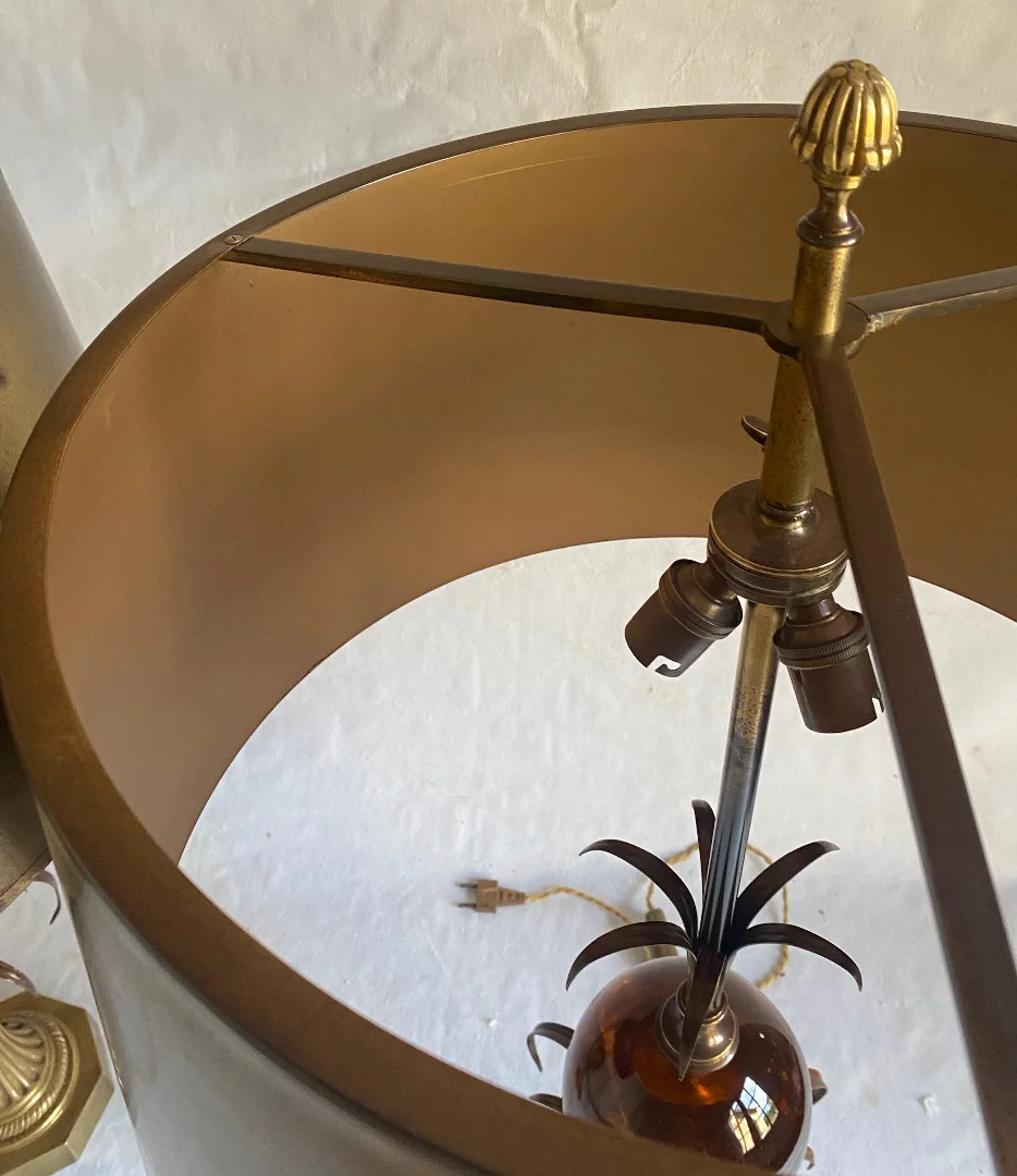 1950/70 Paire de Lampes en Bronze et Oeuf en Resine Fractable Signée Charles
