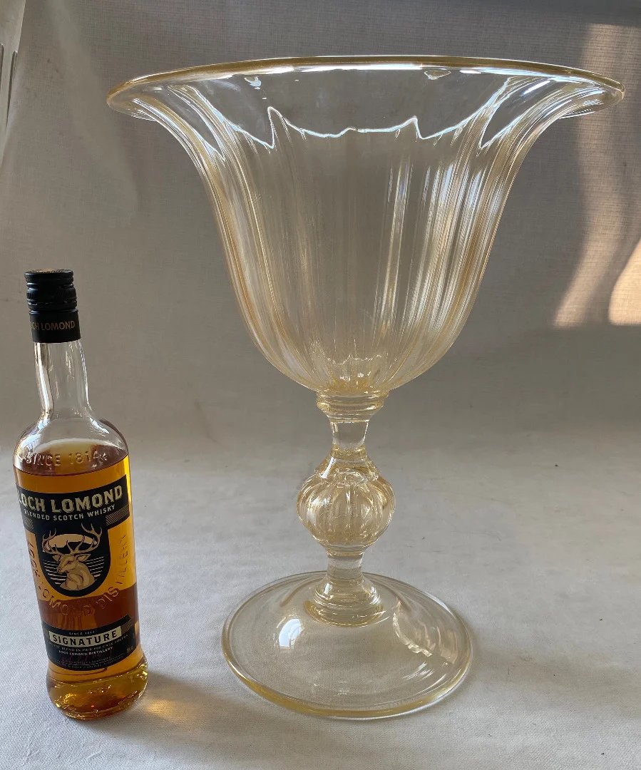 1970/80 ′ Vase Cristal Murano Avec Paillons D’ Or Murano