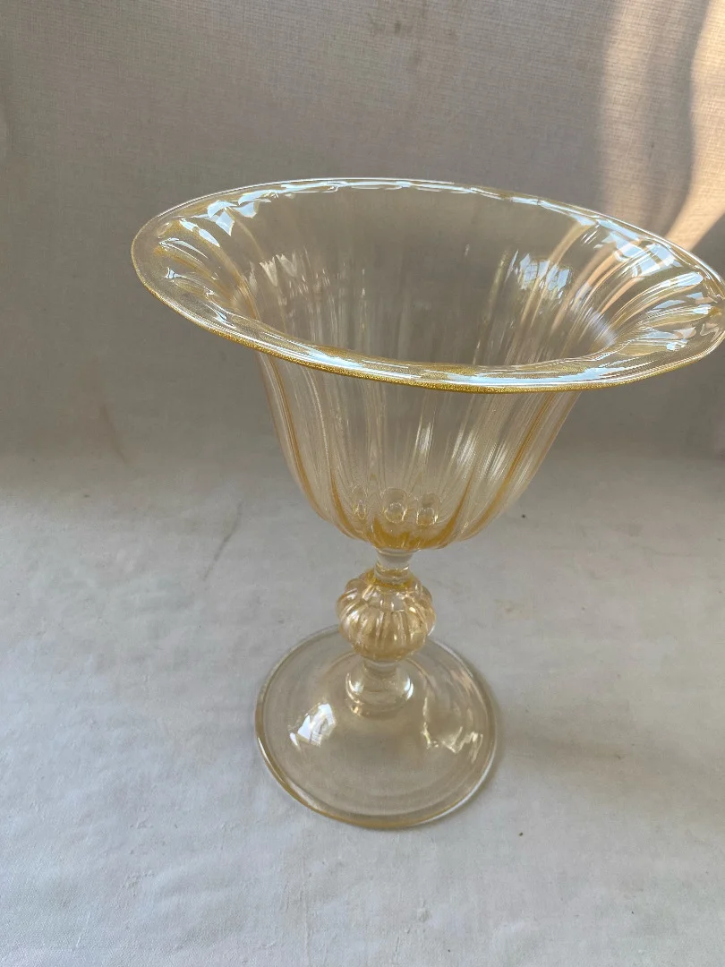 1970/80 ′ Vase Cristal Murano Avec Paillons D’ Or Murano
