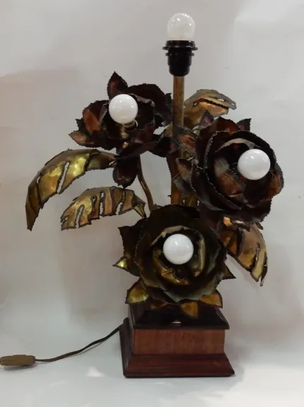 1970′ Maison Jansen Style Metal Anemones Lamp 3 Heads Baroque Style