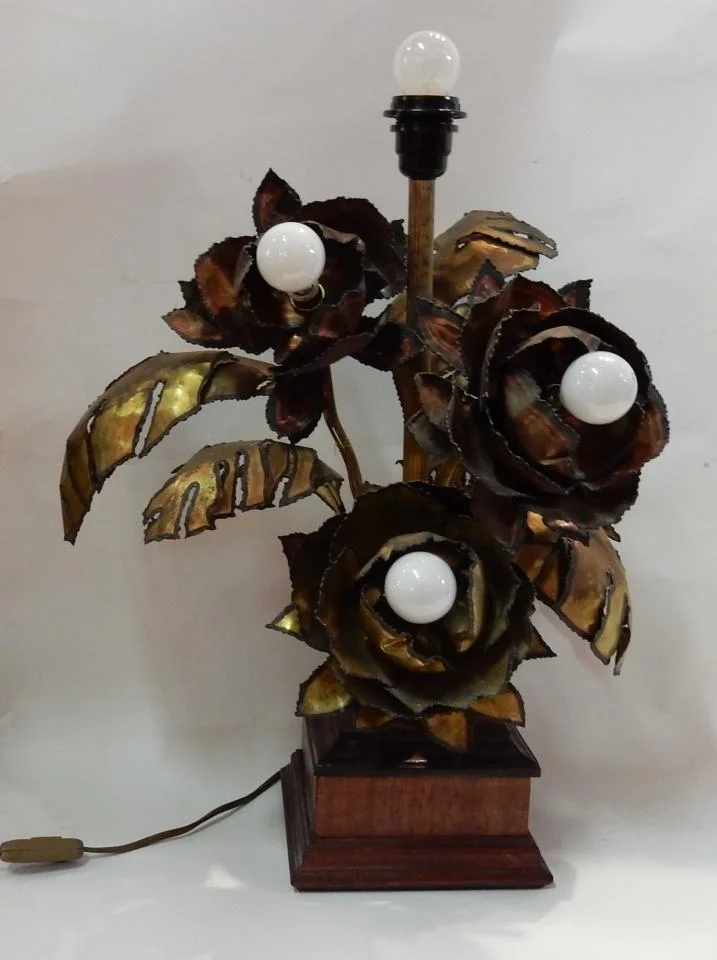 1970′ Maison Jansen Style Metal Anemones Lamp 3 Heads Baroque Style