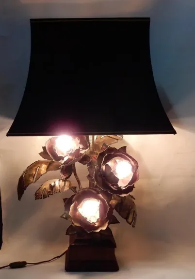 1970′ Maison Jansen Style Metal Anemones Lamp 3 Heads Baroque Style