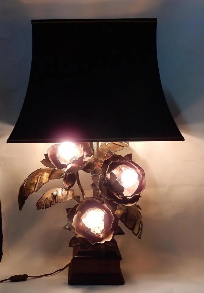 1970′ Maison Jansen Style Metal Anemones Lamp 3 Heads Baroque Style