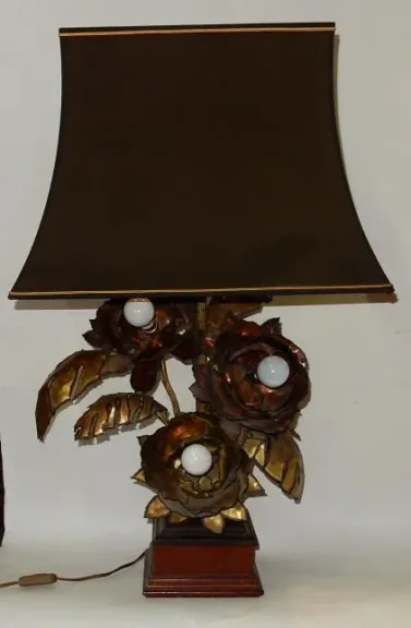 1970′ Maison Jansen Style Metal Anemones Lamp 3 Heads Baroque Style