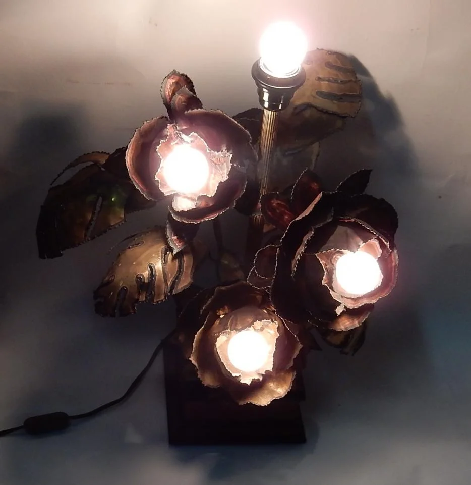1970′ Maison Jansen Style Metal Anemones Lamp 3 Heads Baroque Style