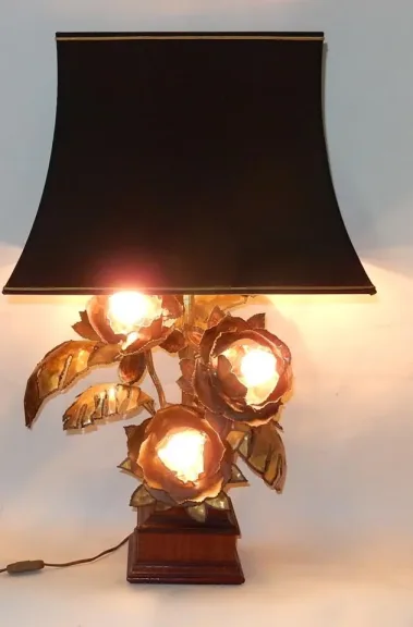 1970′ Maison Jansen Style Metal Anemones Lamp 3 Heads Baroque Style