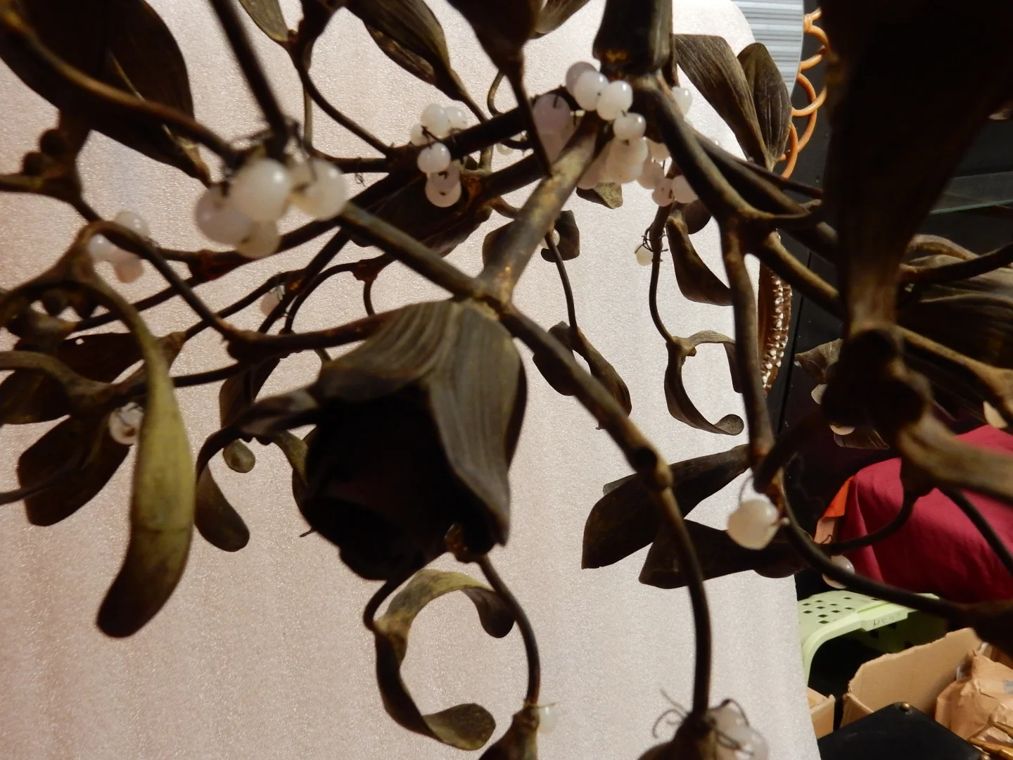 1900′ Art Nouveau Bronze Mistletoe Ball Chandelier with 3 Lamps Diameter 45 cm Sockets In the Shape of Tulips