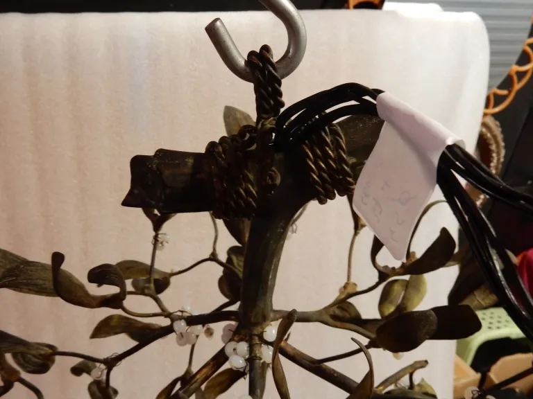 1900′ Art Nouveau Bronze Mistletoe Ball Chandelier with 3 Lamps Diameter 45 cm Sockets In the Shape of Tulips