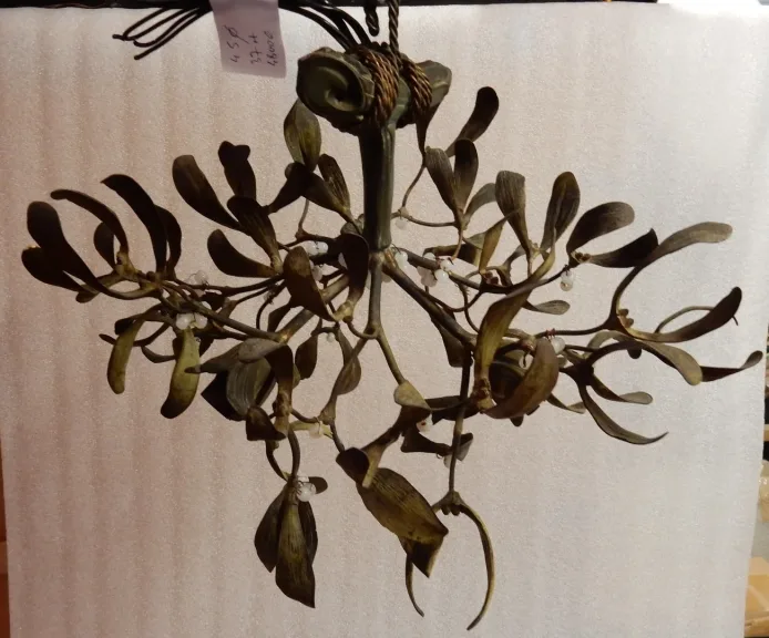 1900′ Art Nouveau Bronze Mistletoe Ball Chandelier with 3 Lamps Diameter 45 cm Sockets In the Shape of Tulips