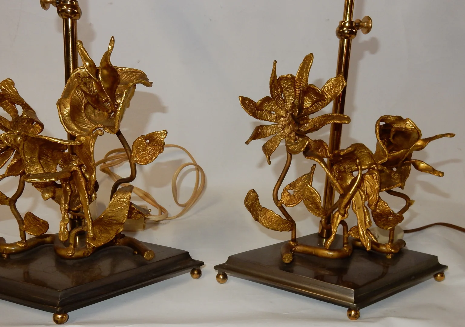 1950/70 Pair of Orchid Lamps In Silvered and Gilded Bronze DLG Maison Charles Or Maison Jansen