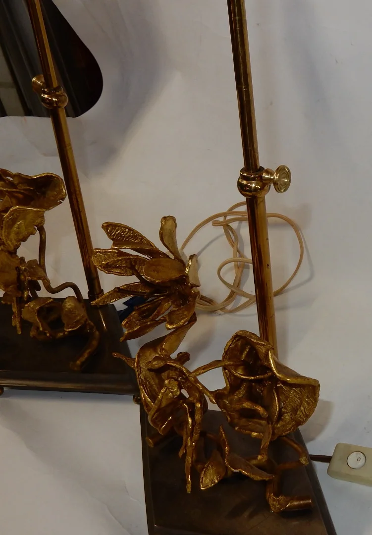 1950/70 Pair of Orchid Lamps In Silvered and Gilded Bronze DLG Maison Charles Or Maison Jansen