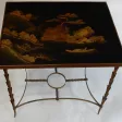 1950/70 Table Plateau Laque de Chine Maison Jansen En Bronze Décor Palmier