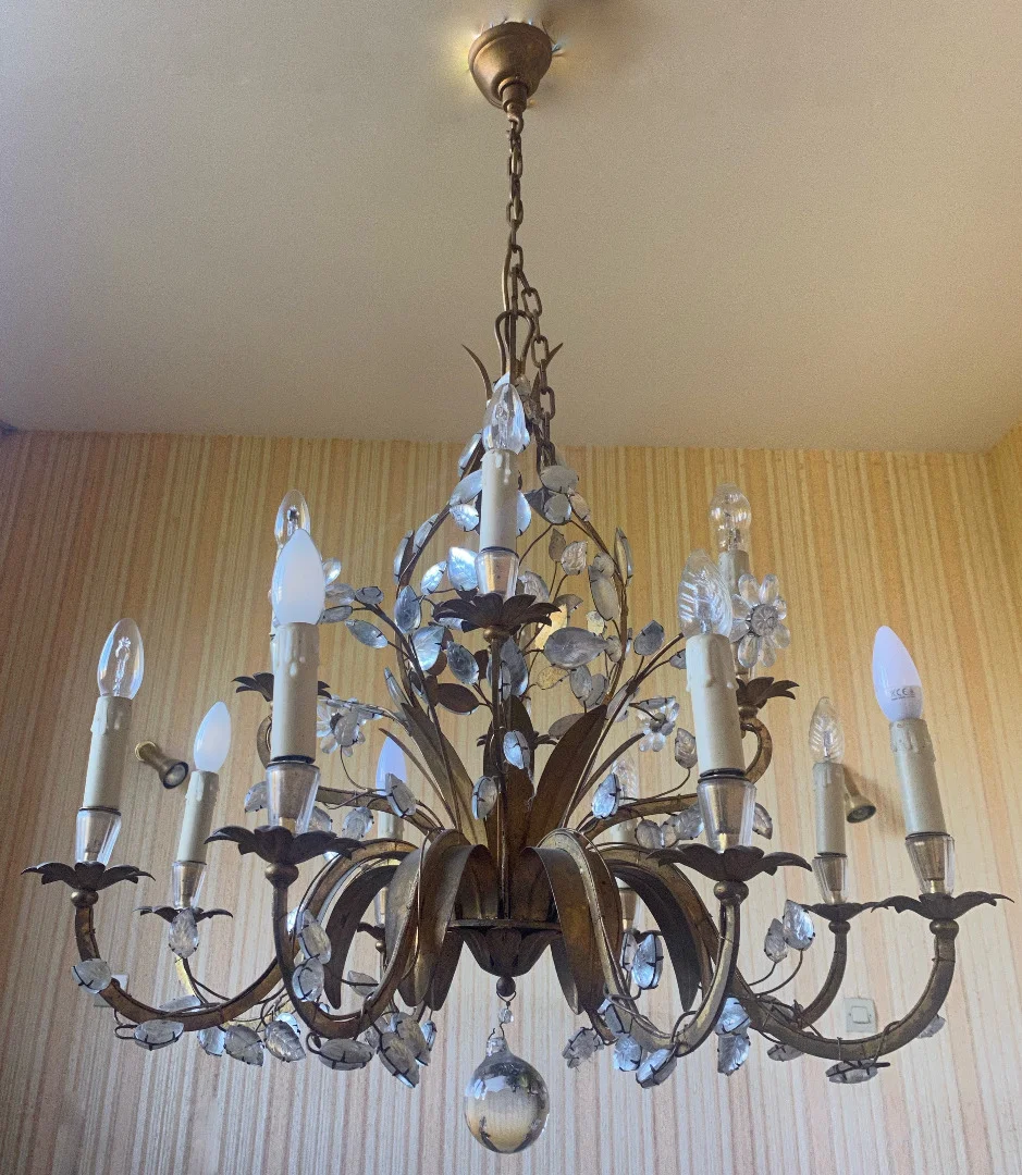 1950/70 Chandelier Maison Baguès Foliage And Flowers 12 Lights