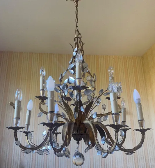 1950/70 Chandelier Maison Baguès Foliage And Flowers 12 Lights