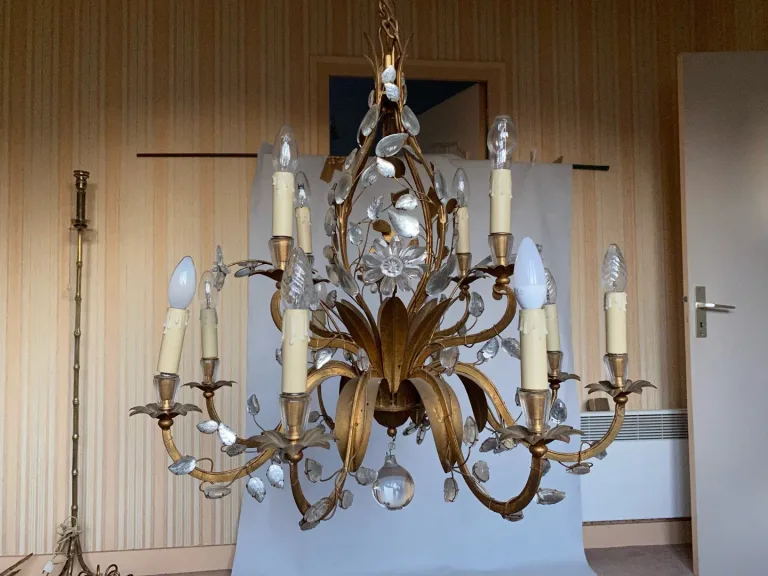 1950/70 Chandelier Maison Baguès Foliage And Flowers 12 Lights