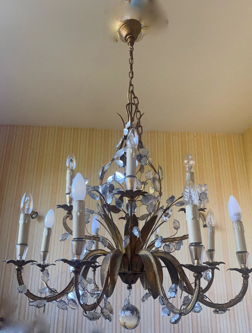 1950/70 Chandelier Maison Baguès Foliage And Flowers 12 Lights