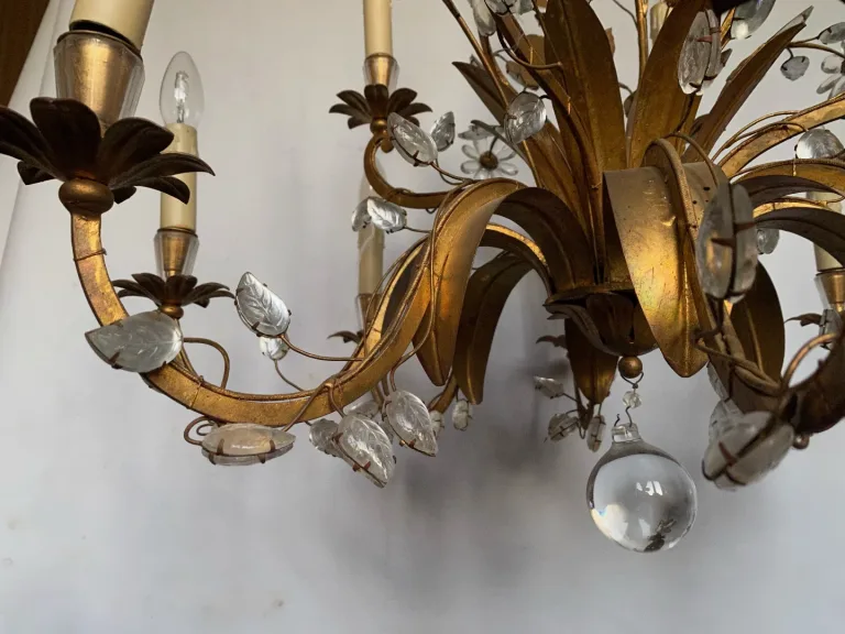 1950/70 Chandelier Maison Baguès Foliage And Flowers 12 Lights