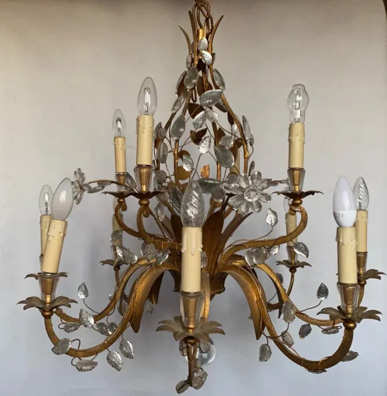 1950/70 Chandelier Maison Baguès Foliage And Flowers 12 Lights