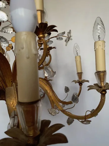 1950/70 Chandelier Maison Baguès Foliage And Flowers 12 Lights