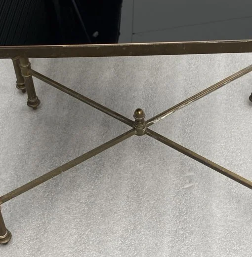 1970′ Série De 3 Tables Gigognes Maison Baguès En Bronze Doré, 3 Plateaux Verre Noirci