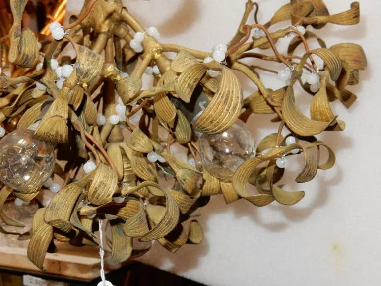 1900′ Art Nouveau Bronze Mistletoe Ball Chandelier with 5 Lights