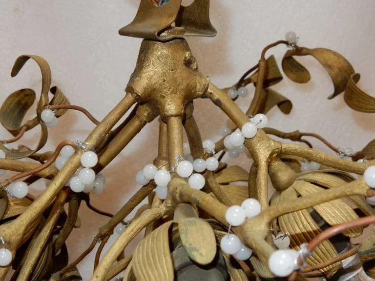 1900′ Art Nouveau Bronze Mistletoe Ball Chandelier with 5 Lights