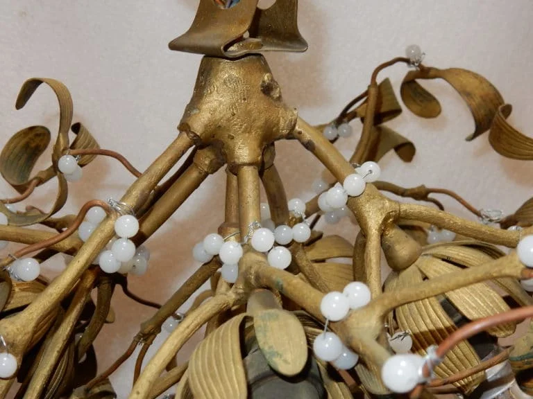 1900′ Art Nouveau Bronze Mistletoe Ball Chandelier with 5 Lights