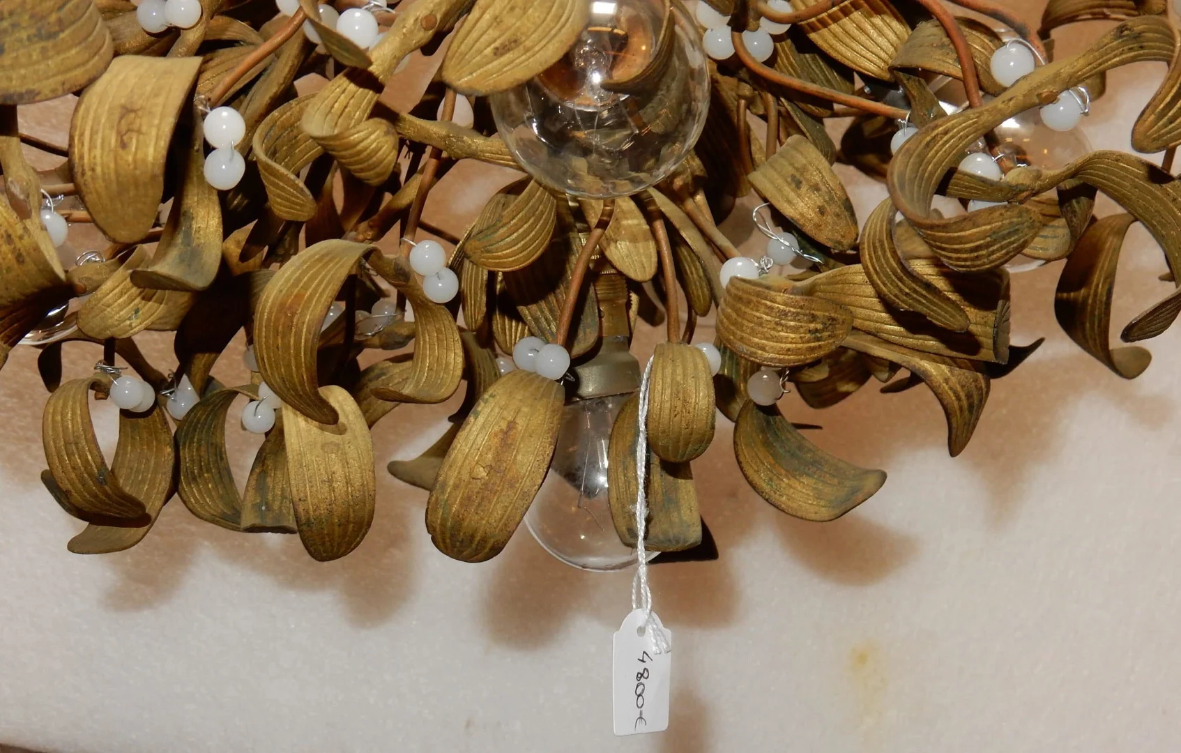 1900′ Art Nouveau Bronze Mistletoe Ball Chandelier with 5 Lights