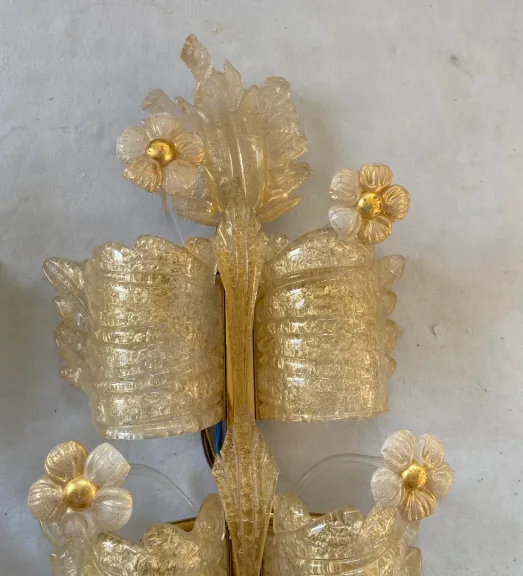 1970/80′ Pair of Murano Glass Or Crystal Sconces Barovier & Toso Butterfly Shape