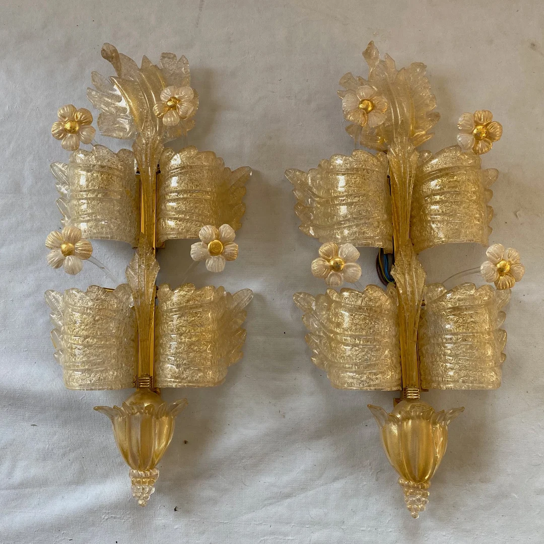 1970/80′ Pair of Murano Glass Or Crystal Sconces Barovier & Toso Butterfly Shape