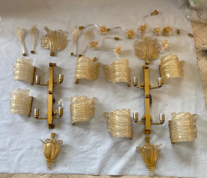 1970/80′ Pair of Murano Glass Or Crystal Sconces Barovier & Toso Butterfly Shape
