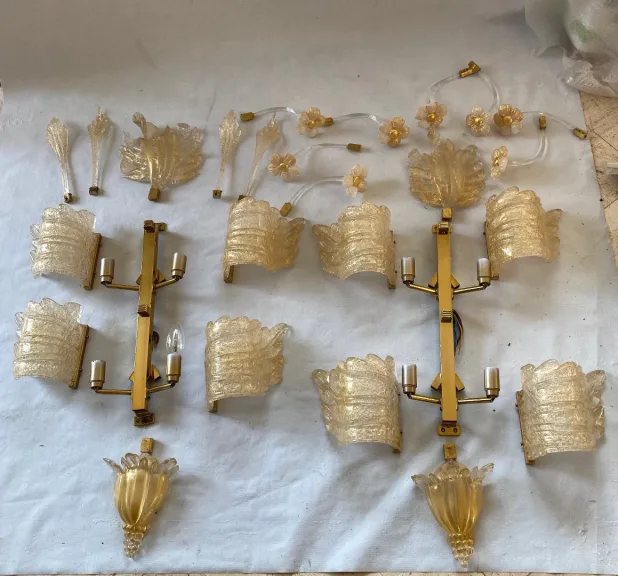 1970/80′ Pair of Murano Glass Or Crystal Sconces Barovier & Toso Butterfly Shape