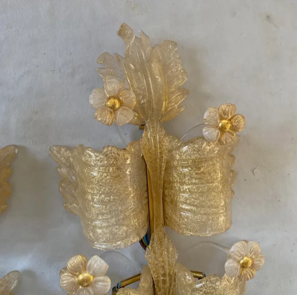 1970/80′ Pair of Murano Glass Or Crystal Sconces Barovier & Toso Butterfly Shape