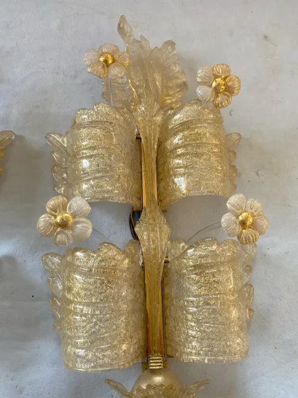 1970/80′ Pair of Murano Glass Or Crystal Sconces Barovier & Toso Butterfly Shape